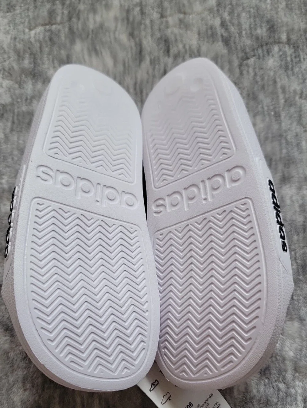 Adidas Kids White Slides with Black Stripes Size 13